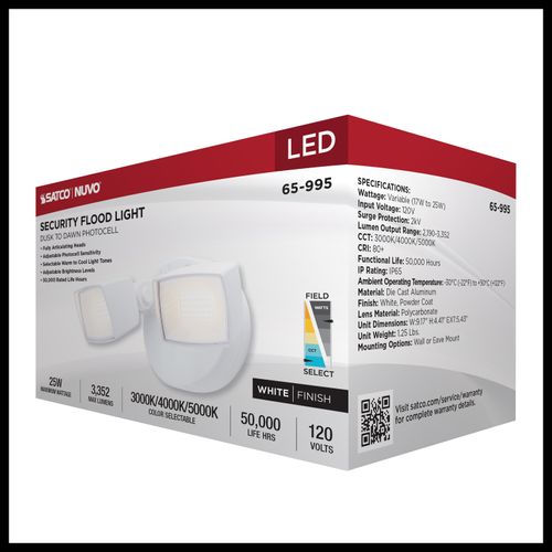 Main product image of LED Security Light, Dual Head, Field Selectable, White Finish