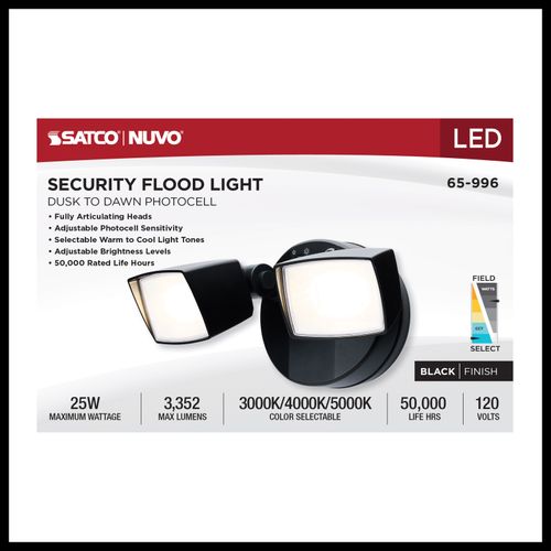 Main product image of LED Security Light, Dual Head, Field Selectable, Black Finish
