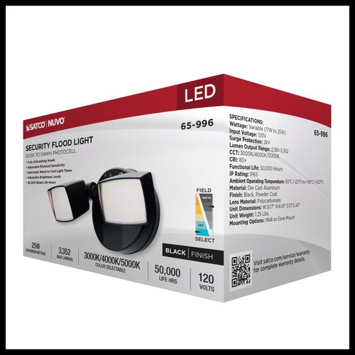 Main product image of LED Security Light, Dual Head, Field Selectable, Black Finish