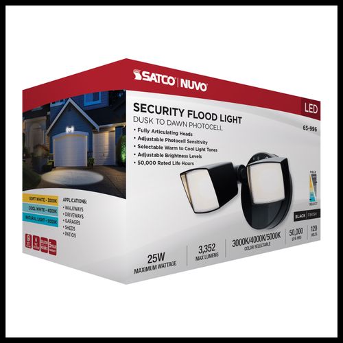 Main product image of LED Security Light, Dual Head, Field Selectable, Black Finish