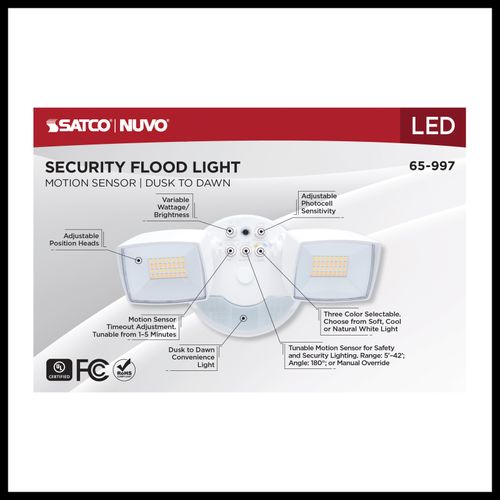 Main product image of LED Security Light with Nightlight, PIR Sensor, Dual Head, Field Selectable, White Finish