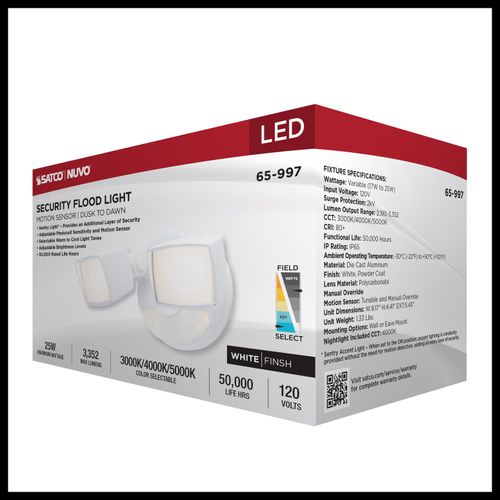Main product image of LED Security Light with Nightlight, PIR Sensor, Dual Head, Field Selectable, White Finish