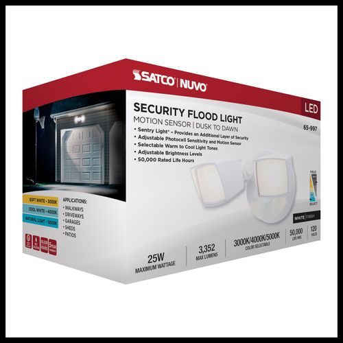 Main product image of LED Security Light with Nightlight, PIR Sensor, Dual Head, Field Selectable, White Finish