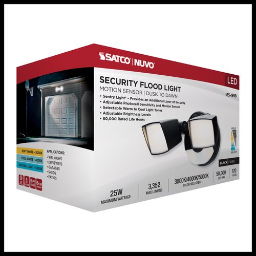 Main product image of LED Security Light with Nightlight, PIR Sensor, Dual Head, Field Selectable, Black Finish