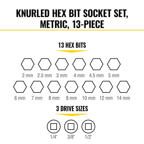 Main product image of 13 Piece Knurled Hex Bit Socket Set, Metric