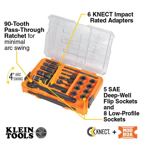Main product image of KNECT Impact Pass Through & Deep-Well Flip Socket Set, 20 Piece, SAE
