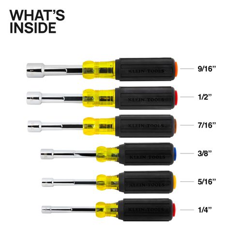 Main product image of Hollow Color-Coded Heavy-Duty Nut Driver Set, 6-Piece (1/4" to 9/16")