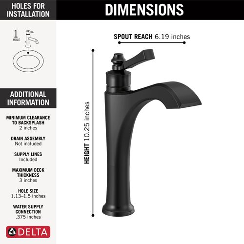 Main product image of Dorval 1 Handle Mid-height Vessel Bathroom Faucet (Matte Black), 656-BL-DST