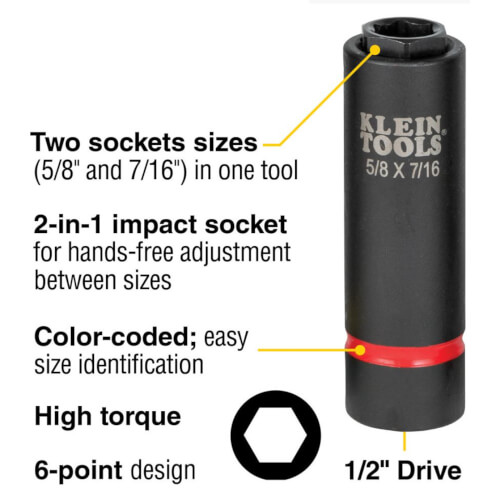 Main product image of 2-in-1 Impact Socket, 6-Point (5/8" x 7/16")