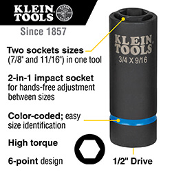 Main product image of 2-in-1 Impact Socket, 6-Point (7/8" x 11/16")