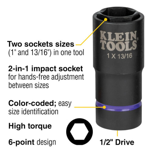 2-in-1 Impact Socket, 6-Point (1" x 13/16")