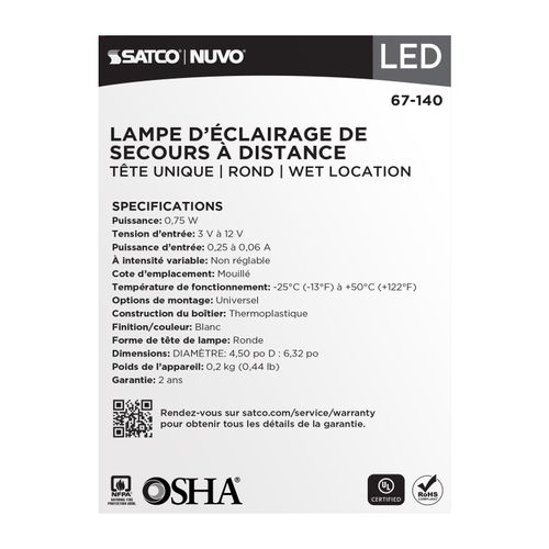 Main product image of Remote Emergency Light, Weatherproof Low Power Single Head, 3-12V 0.75W, White Finish
