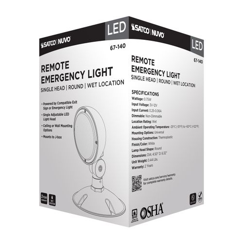 Main product image of Remote Emergency Light, Weatherproof Low Power Single Head, 3-12V 0.75W, White Finish
