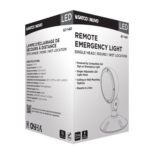 Main product image of Remote Emergency Light, Weatherproof Low Power Single Head, 3-12V 0.75W, White Finish