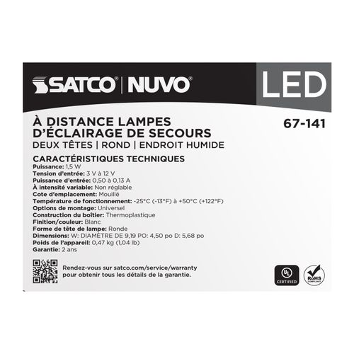 Main product image of Remote Emergency Light, Weatherproof Low Power Dual Head, 3-12V 1.5W, White Finish