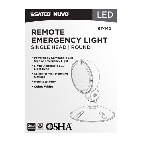Main product image of Remote Emergency Light, 0.75W, Weatherproof Low Power Single Head, White Finish, 3.6V