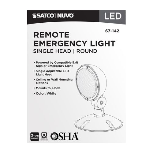 Main product image of Remote Emergency Light, 0.75W, Weatherproof Low Power Single Head, White Finish, 3.6V