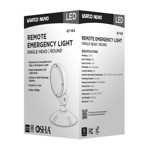 Main product image of Remote Emergency Light, 0.75W, Weatherproof Low Power Single Head, White Finish, 3.6V