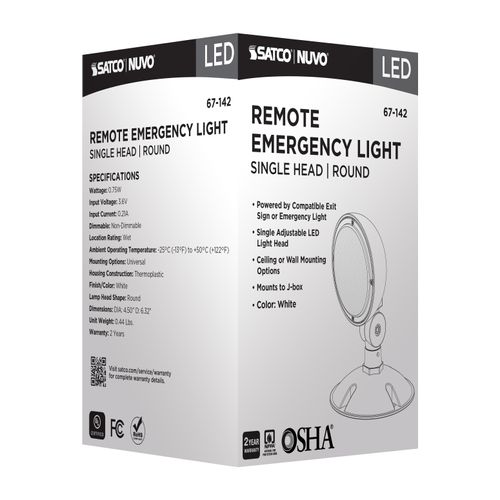 Main product image of Remote Emergency Light, 0.75W, Weatherproof Low Power Single Head, White Finish, 3.6V