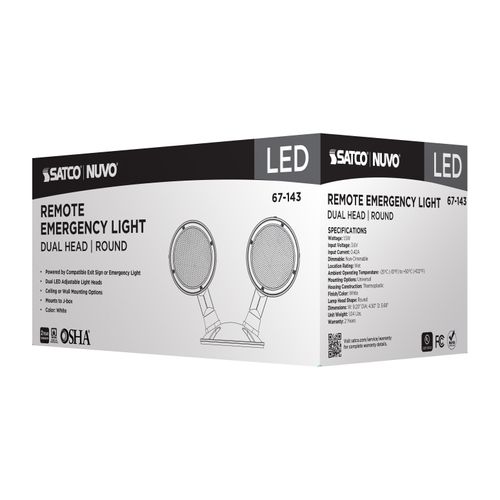 Main product image of Remote Emergency Light, 1.5W, Weatherproof Low Power Dual Head, White Finish, 3.6V
