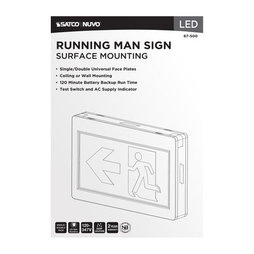 Main product image of Running Man Green Exit Sign, 120-347V, 2HR backup, Single/Dual Face, Universal Mounting, Thermoplastic
