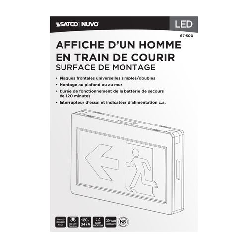 Main product image of Running Man Green Exit Sign, 120-347V, 2HR backup, Single/Dual Face, Universal Mounting, Thermoplastic