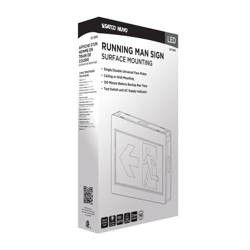 Main product image of Running Man Green Exit Sign, 120-347V, 2HR backup, Single/Dual Face, Universal Mounting, Thermoplastic