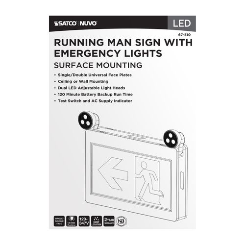Main product image of Running Man Green Combo Exit Sign/Emergency Light, 120-347V, 2HR backup, Single/Dual Face, Universal Mounting, Thermoplastic