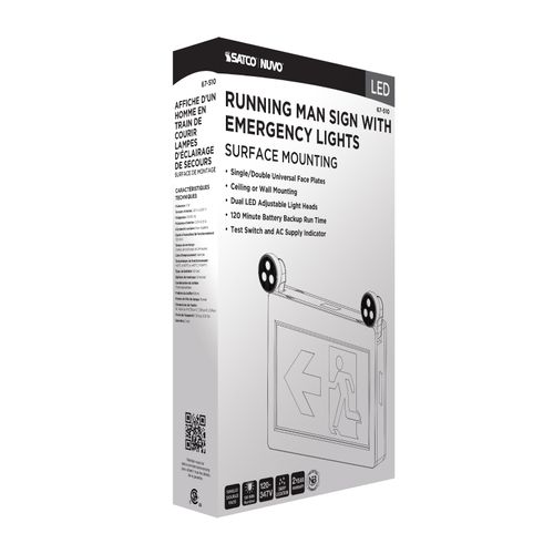 Main product image of Running Man Green Combo Exit Sign/Emergency Light, 120-347V, 2HR backup, Single/Dual Face, Universal Mounting, Thermoplastic
