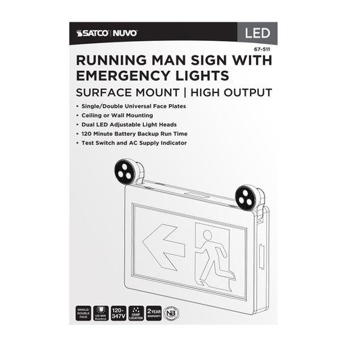 Main product image of Running Man Green Combo Exit Sign/Emergency Light, 120-347V, 2HR backup, Single/Dual Face, Universal Mounting, Thermoplastic, High Output lamps