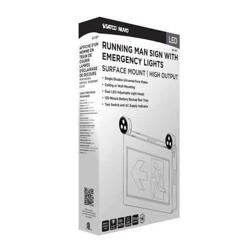 Main product image of Running Man Green Combo Exit Sign/Emergency Light, 120-347V, 2HR backup, Single/Dual Face, Universal Mounting, Thermoplastic, High Output lamps