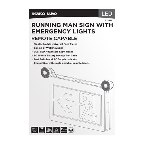 Main product image of Running Man Green Combo Exit Sign/Emergency Light, 120/347V, 90min backup, Single/Dual Face, Universal Mounting, Thermoplastic, Remote-Capable