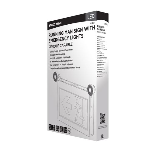 Main product image of Running Man Green Combo Exit Sign/Emergency Light, 120/347V, 90min backup, Single/Dual Face, Universal Mounting, Thermoplastic, Remote-Capable