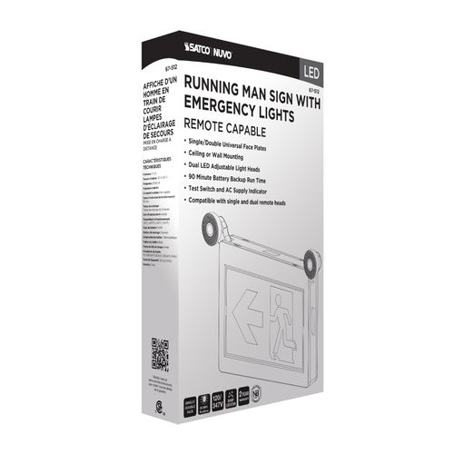 Main product image of Running Man Green Combo Exit Sign/Emergency Light, 120/347V, 90min backup, Single/Dual Face, Universal Mounting, Thermoplastic, Remote-Capable