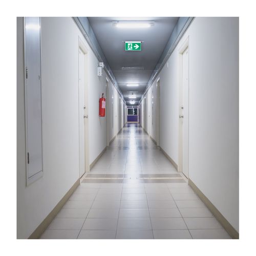 Main product image of Running Man Green Edge Lit Exit Sign, 120-347V, 2HR backup, Single/Dual Face, Universal Surface or Recessed Mounting, Pivoting Panel