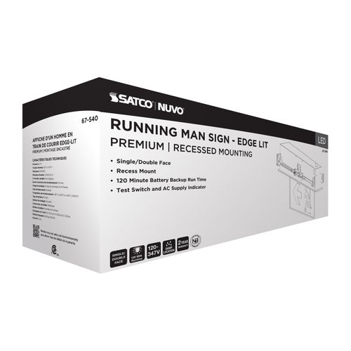 Main product image of Running Man Green Edge Lit Exit Sign, 120-347V, 2HR backup, Single/Dual Face, Premium Flush Recessed Mounting