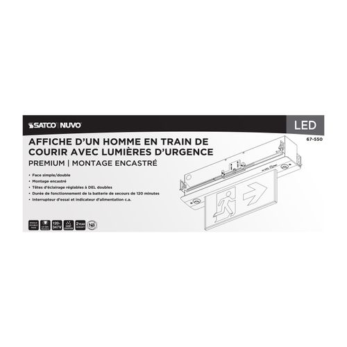 Main product image of Running Man Green Combo Edge Lit Exit Sign/Emergency Light, 120-347V, 2HR backup, Single/Dual Face, Premium Flush Recessed Mounting