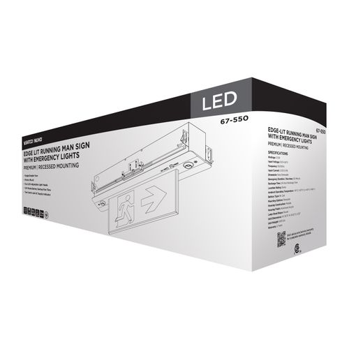 Main product image of Running Man Green Combo Edge Lit Exit Sign/Emergency Light, 120-347V, 2HR backup, Single/Dual Face, Premium Flush Recessed Mounting