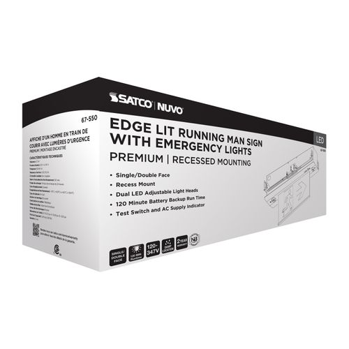 Main product image of Running Man Green Combo Edge Lit Exit Sign/Emergency Light, 120-347V, 2HR backup, Single/Dual Face, Premium Flush Recessed Mounting