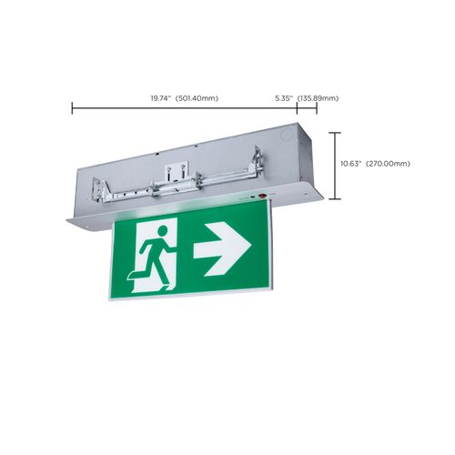 Main product image of Running Man Green Combo Edge Lit Exit Sign/Emergency Light, 120-347V, 2HR backup, Single/Dual Face, Premium Flush Recessed Mounting