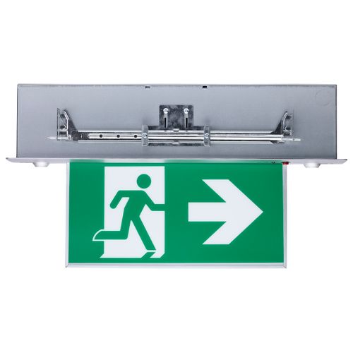 Main product image of Running Man Green Combo Edge Lit Exit Sign/Emergency Light, 120-347V, 2HR backup, Single/Dual Face, Premium Flush Recessed Mounting, High Output lamps