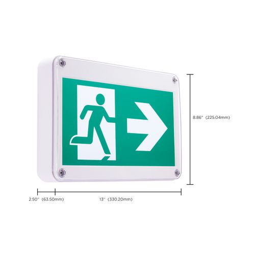 Main product image of Running Man Green Exit Sign, 120/347V, 2HR backup, Single/Dual Face, Universal Mounting, Wet Location, Low Temperature