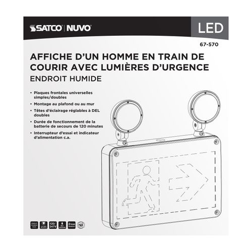 Main product image of Running Man Green Combo Exit Sign/Emergency Light, 120/347V, 2HR backup, Single/Dual Face, Universal Mounting, Wet Location