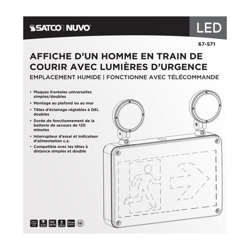 Main product image of Running Man Green Combo Exit Sign/Emergency Light, 120/347V, 2HR backup, Single/Dual Face, Universal Mounting, Wet Location, Remote-Capable