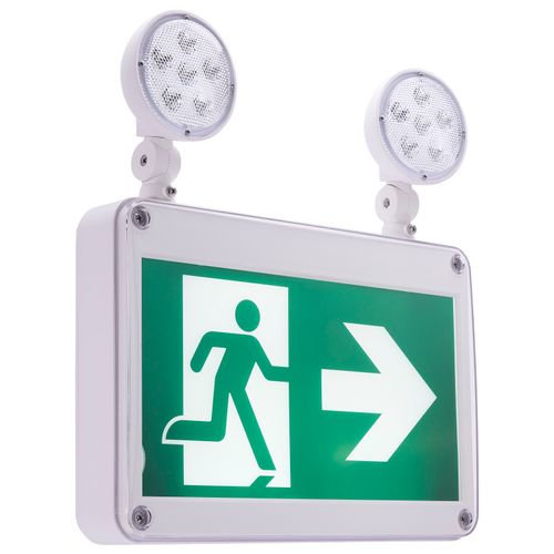 Main product image of Running Man Green Combo Exit Sign/Emergency Light, 120/347V, 2HR backup, Single/Dual Face, Universal Mounting, Wet Location, Remote-Capable
