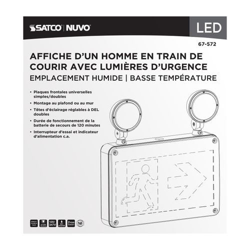 Main product image of Running Man Green Combo Exit Sign/Emergency Light, 120/347V, 2HR backup, Single/Dual Face, Universal Mounting, Wet Location, Low Temperature