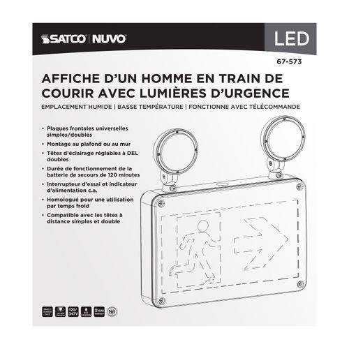 Main product image of Running Man Green Combo Exit Sign/Emergency Light, 120/347V, 2HR backup, Single/Dual Face, Universal Mounting, Wet Location, Low Temperature, Remote-Capable