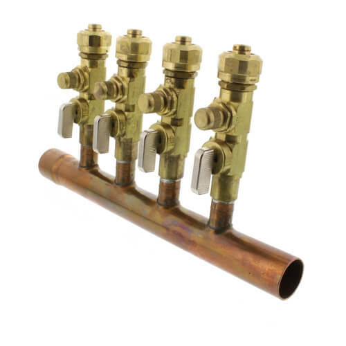 1" Copper Manifold w/ 1/2" Compression Balancing Valves 4 Outlets