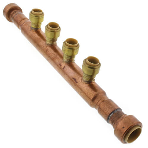 3/4" Open Copper Manifold w/ 1/2" Push-Fit Outlets (4 Outlets)