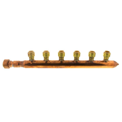 3/4" Closed Copper Manifold w/ 1/2" Push-Fit Outlets (6 Outlets)